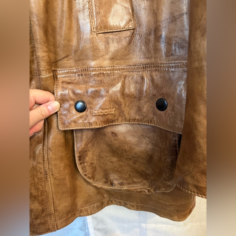 Barbour Men's Tan Leather Field Jacket vintage - Picture 3 of 15